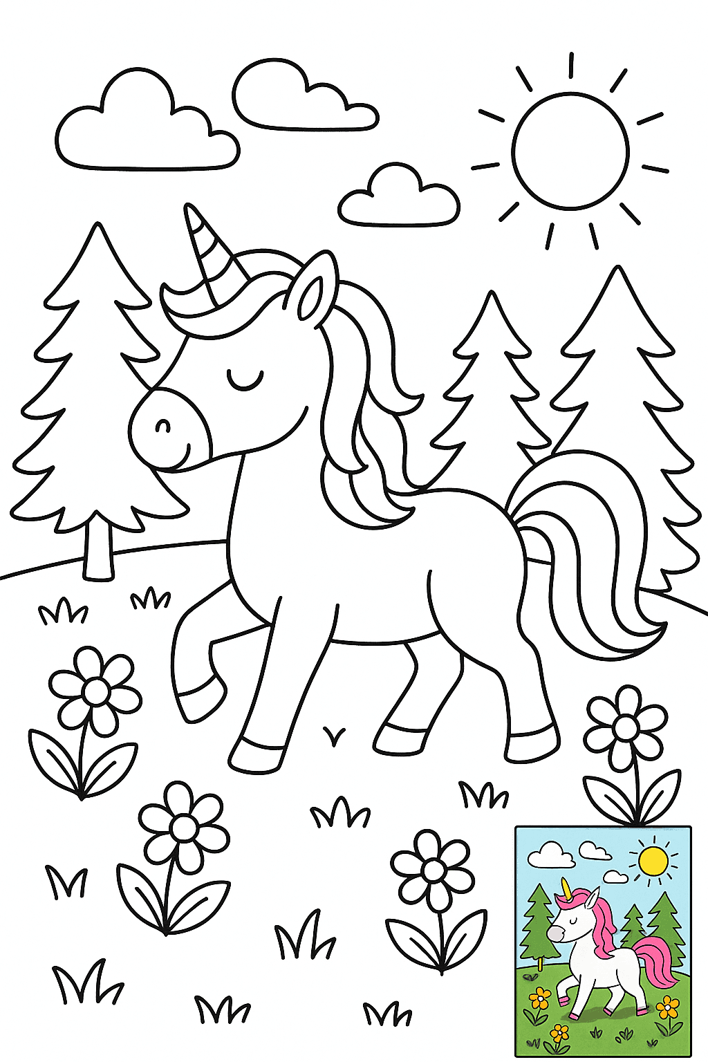 Children's Coloring Page Illustration (with Color Reference)