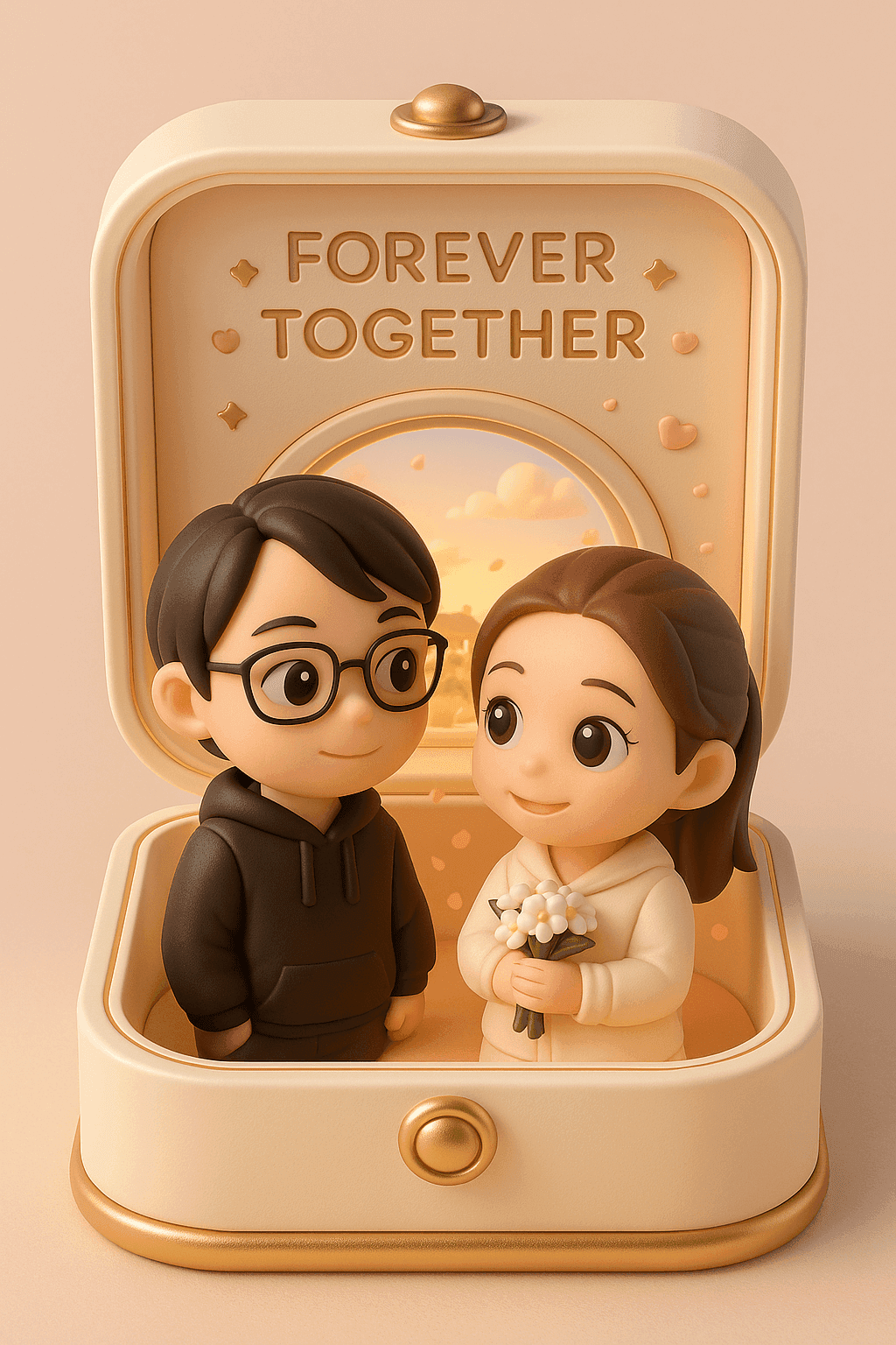 3D Couple Jewelry Box Figurine